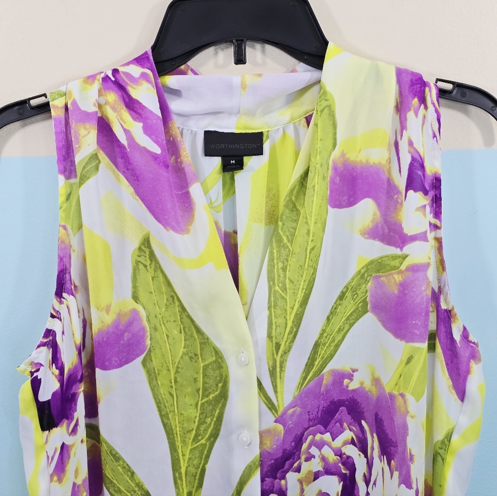 Worthington Sleeveless Blouse - Purple and Green Floral - Picture 4 of 7